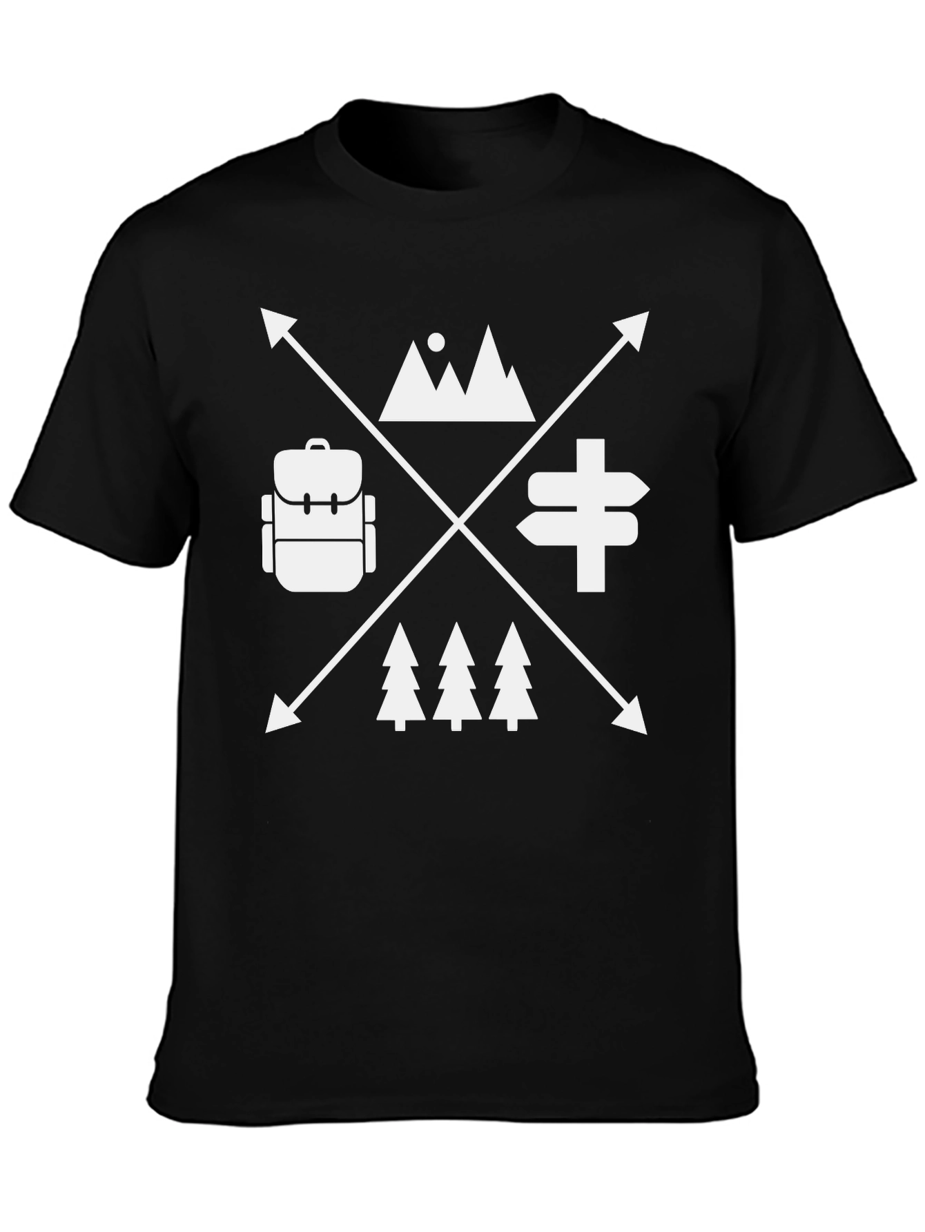 Adventure Awaits Black T-Shirt - Mountain Backpack Design