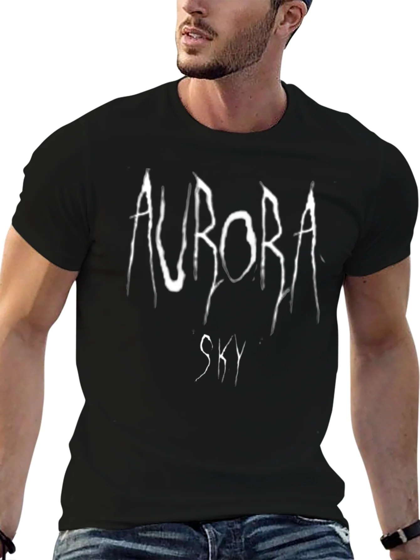 Aurora Sky Graphic T-Shirt - Black Cotton Tee