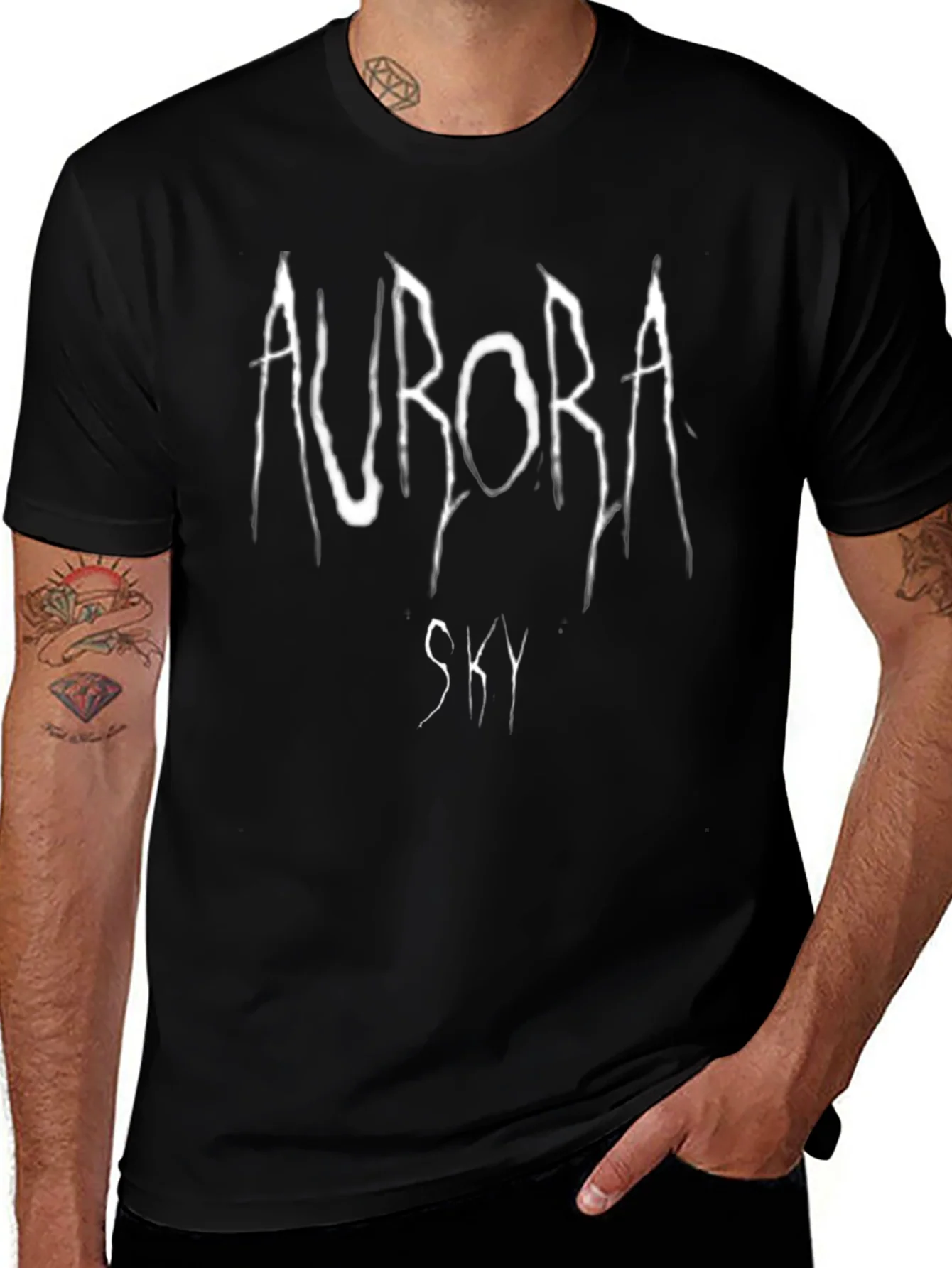 Aurora Sky Graphic T-Shirt - Black Cotton Tee