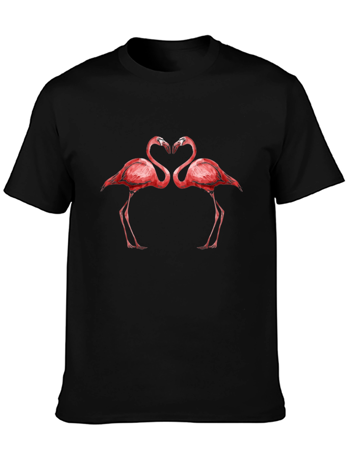 Flamingo Heart Graphic Tee - Black Cotton Shirt