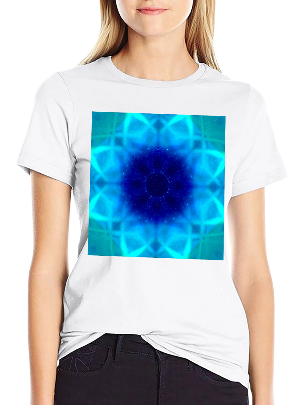 Blue Fractal Art Black T-Shirt