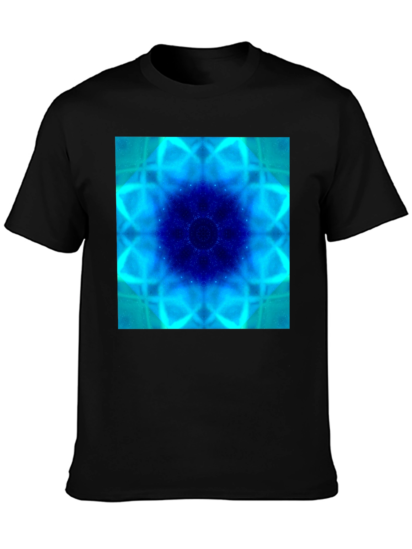 Blue Fractal Art Black T-Shirt