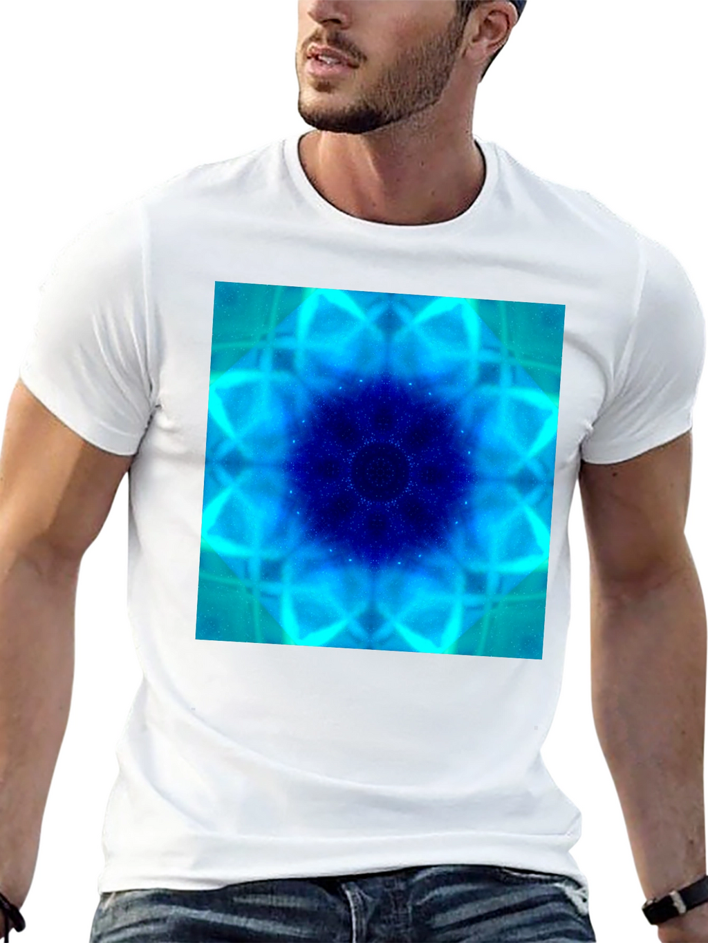 Blue Fractal Art Black T-Shirt