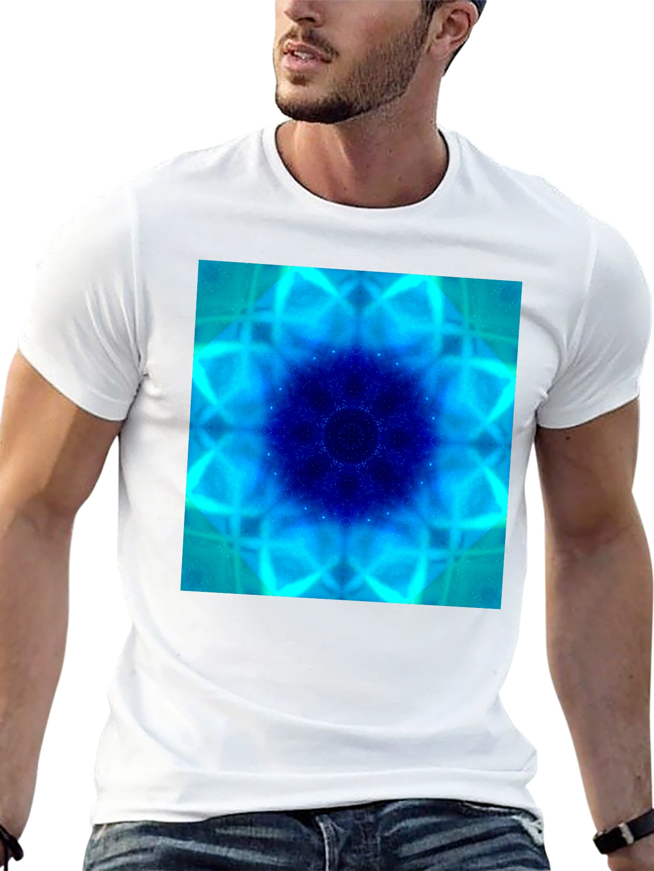 Blue Fractal Art Black T-Shirt