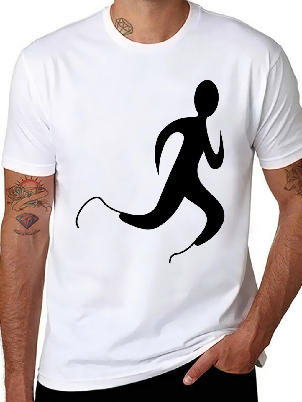 Mens Black T-Shirt with Runner Graphic