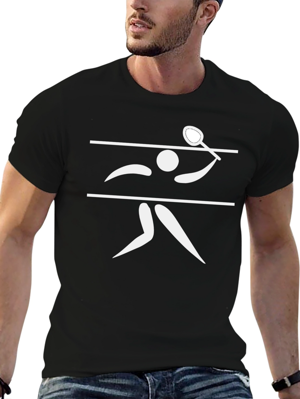 Squash Player Graphic T-Shirt - Black