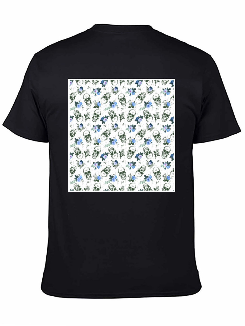 Skull & Roses Print Black Crew Neck T-Shirt