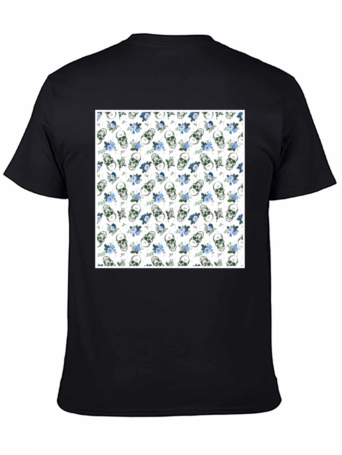 Skull & Roses Print Black Crew Neck T-Shirt