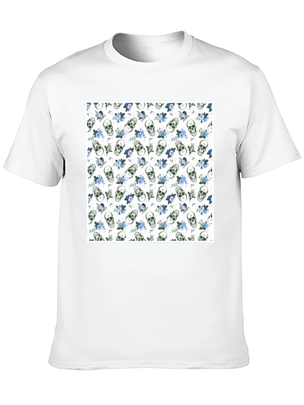 Skull & Roses Print Black Crew Neck T-Shirt