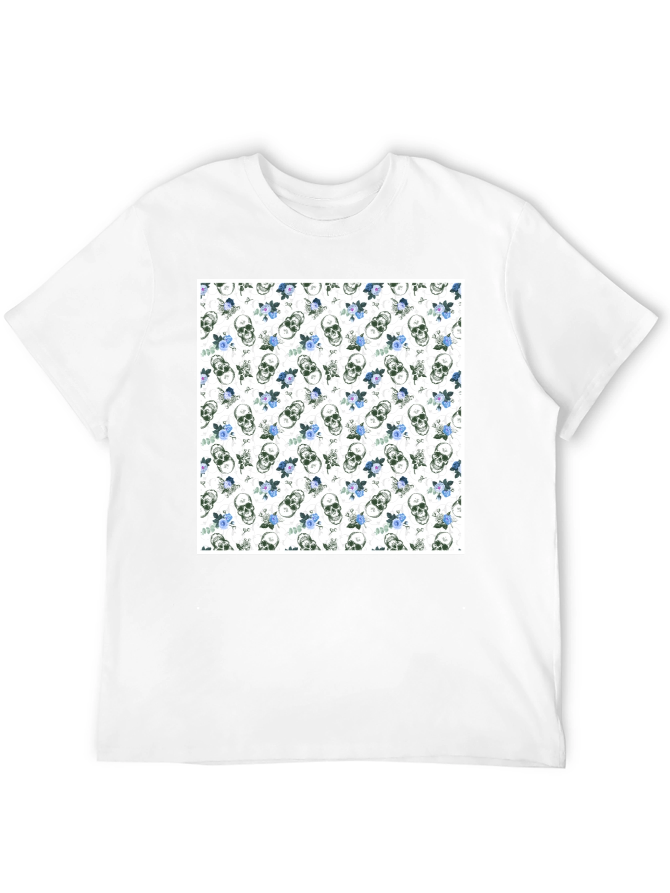 Skull & Roses Print Black Crew Neck T-Shirt