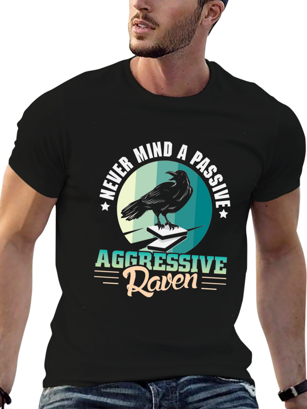 Aggressive Raven Graphic Tee - Unique Design Black T-Shirt