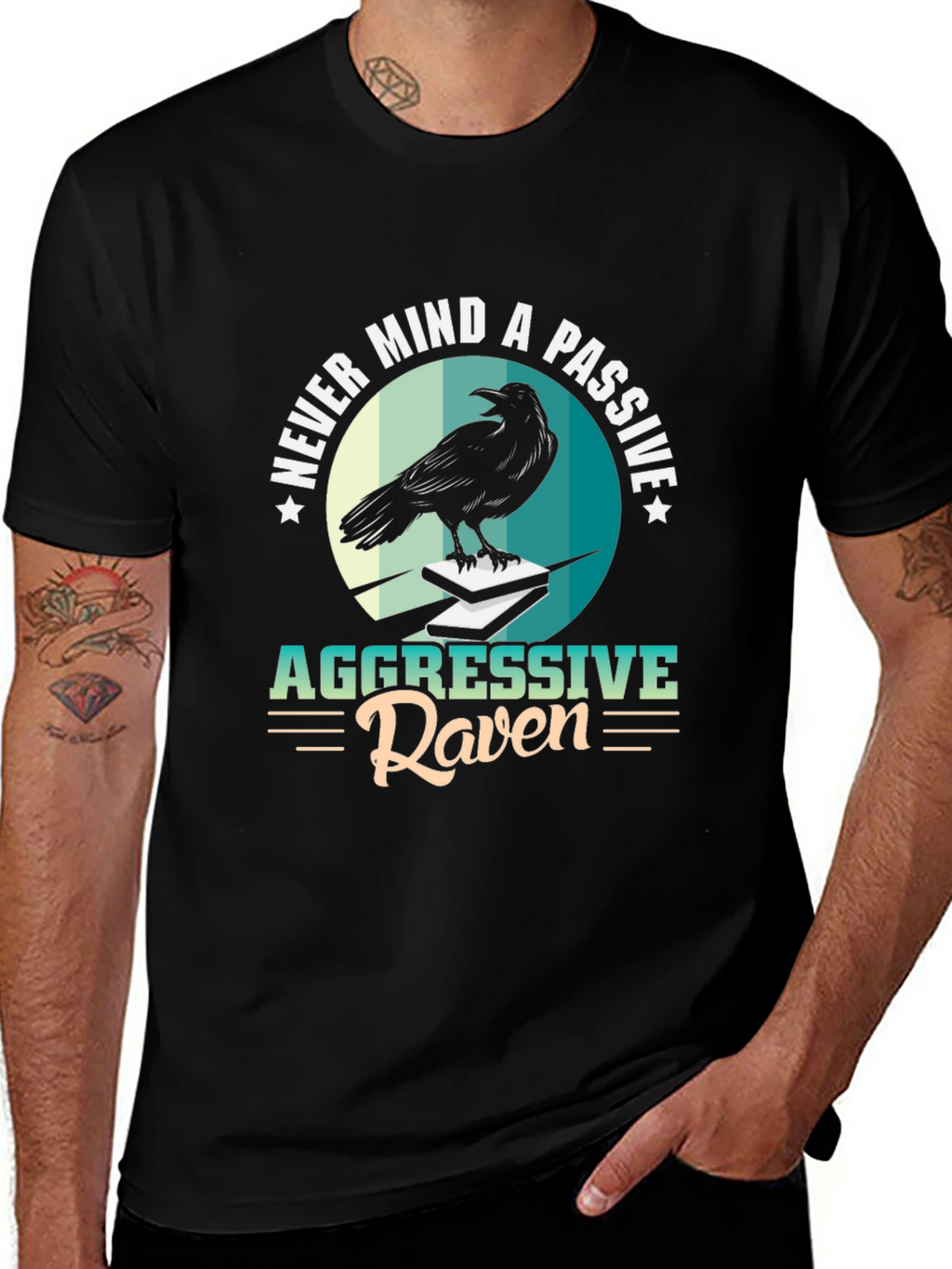 Aggressive Raven Graphic Tee - Unique Design Black T-Shirt