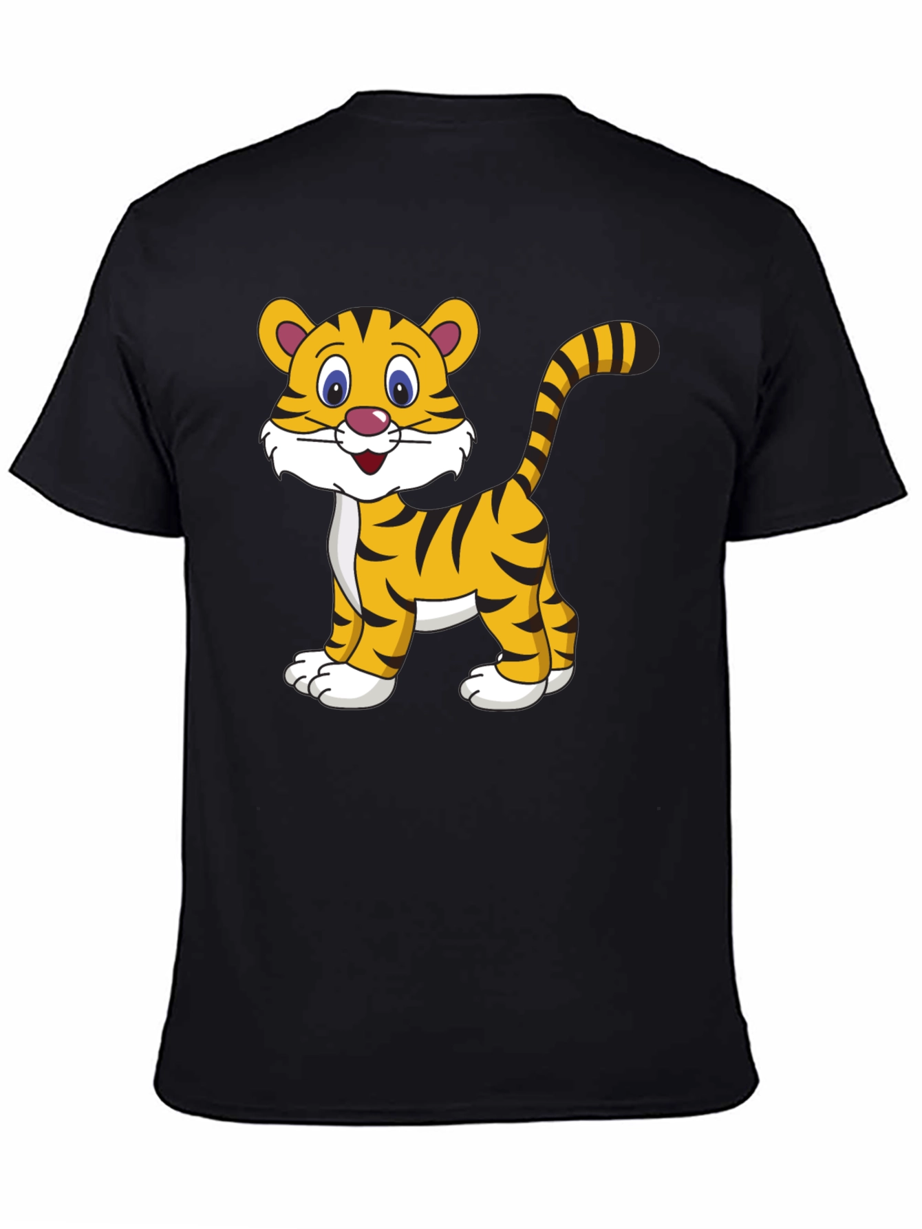 Cute Cartoon Tiger Graphic Tee - Black Cotton T-Shirt