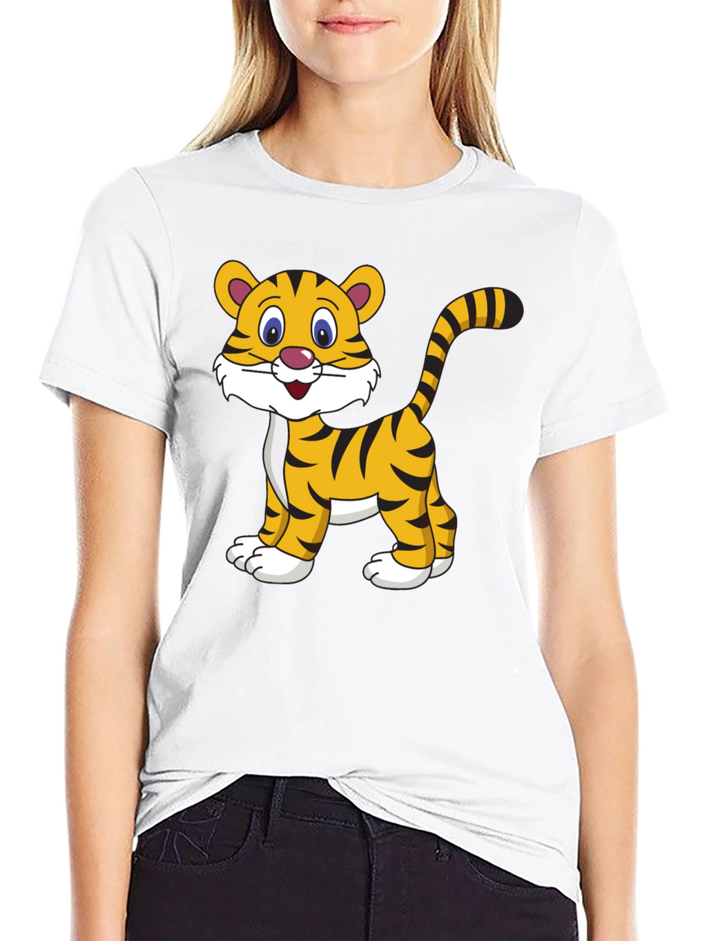 Cute Cartoon Tiger Graphic Tee - Black Cotton T-Shirt