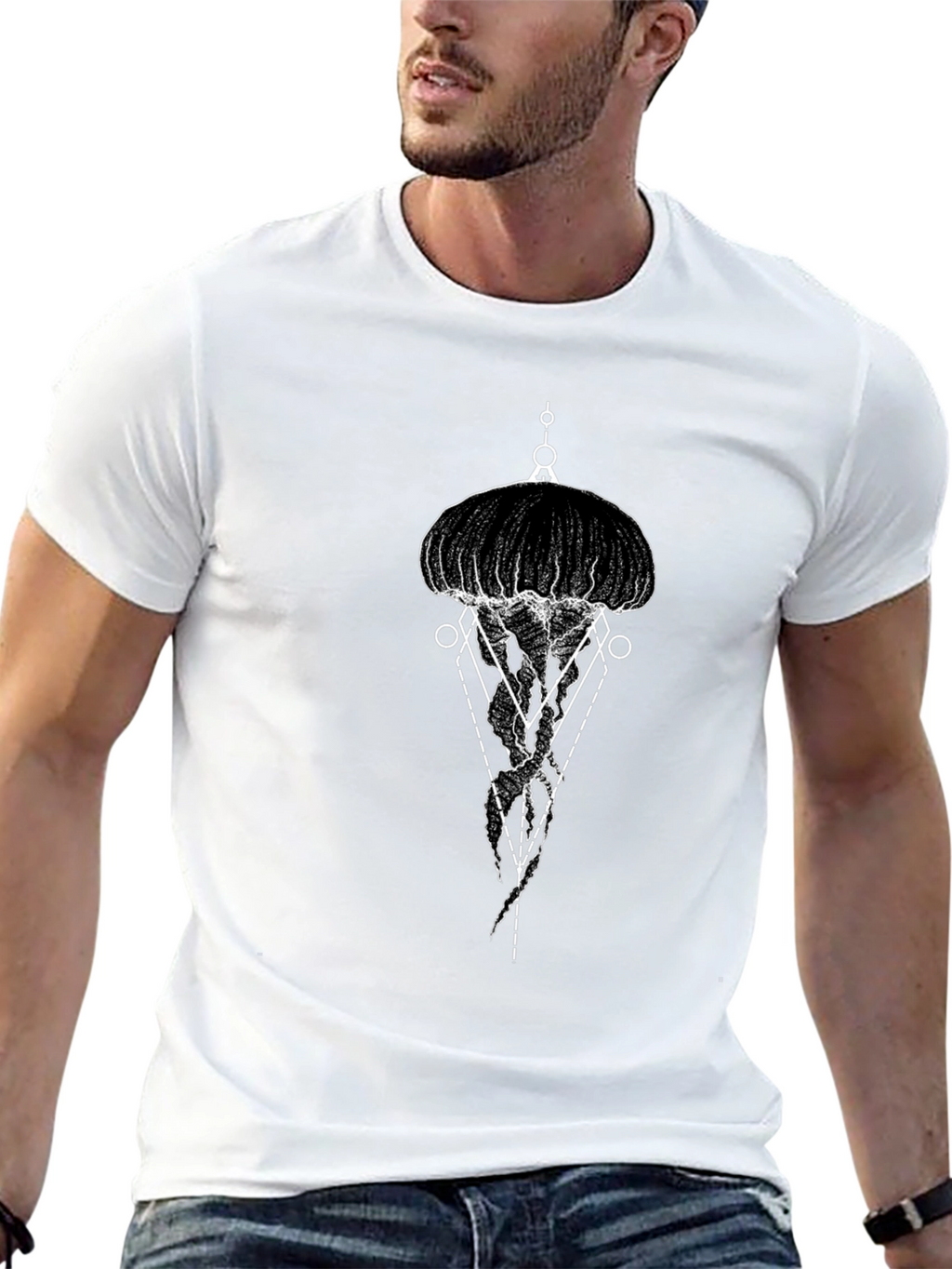 Geometric Jellyfish Graphic Tee - Black
