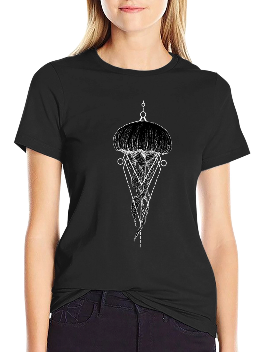 Geometric Jellyfish Graphic Tee - Black