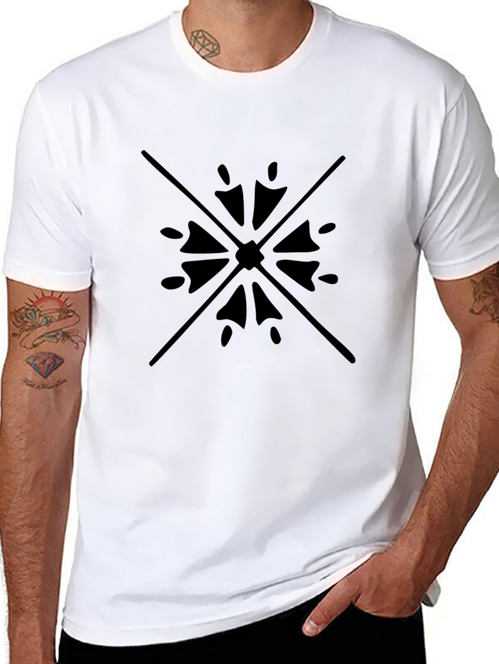 Black Tee with Geometric Starburst Design