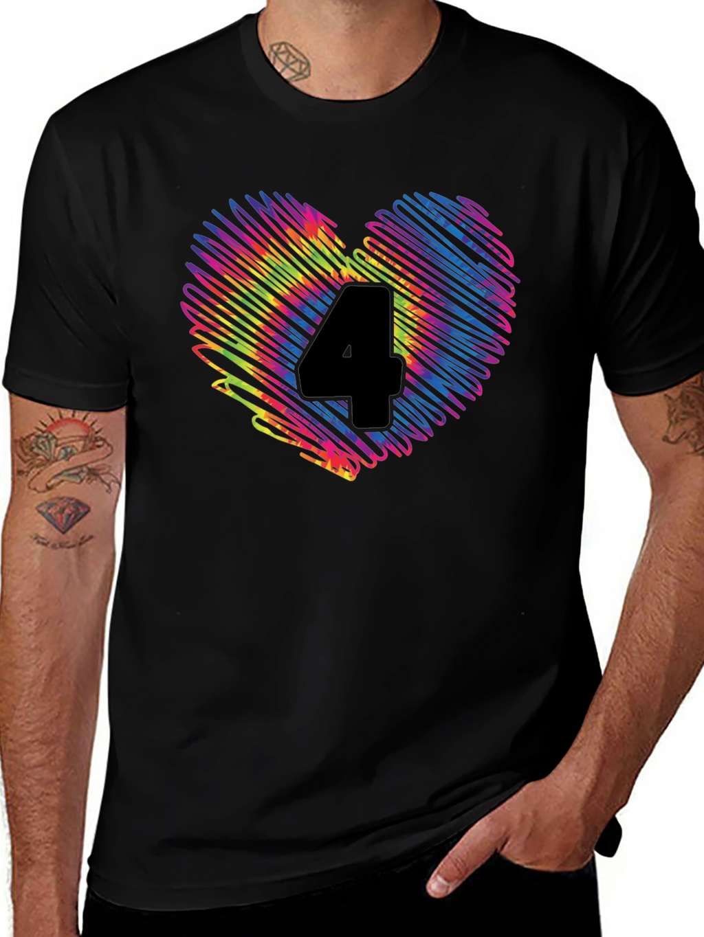 Rainbow Number 4 Scribble Heart T-Shirt