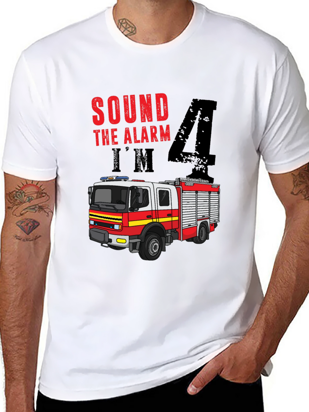 Sound the Alarm Im 4 Firetruck Birthday Shirt