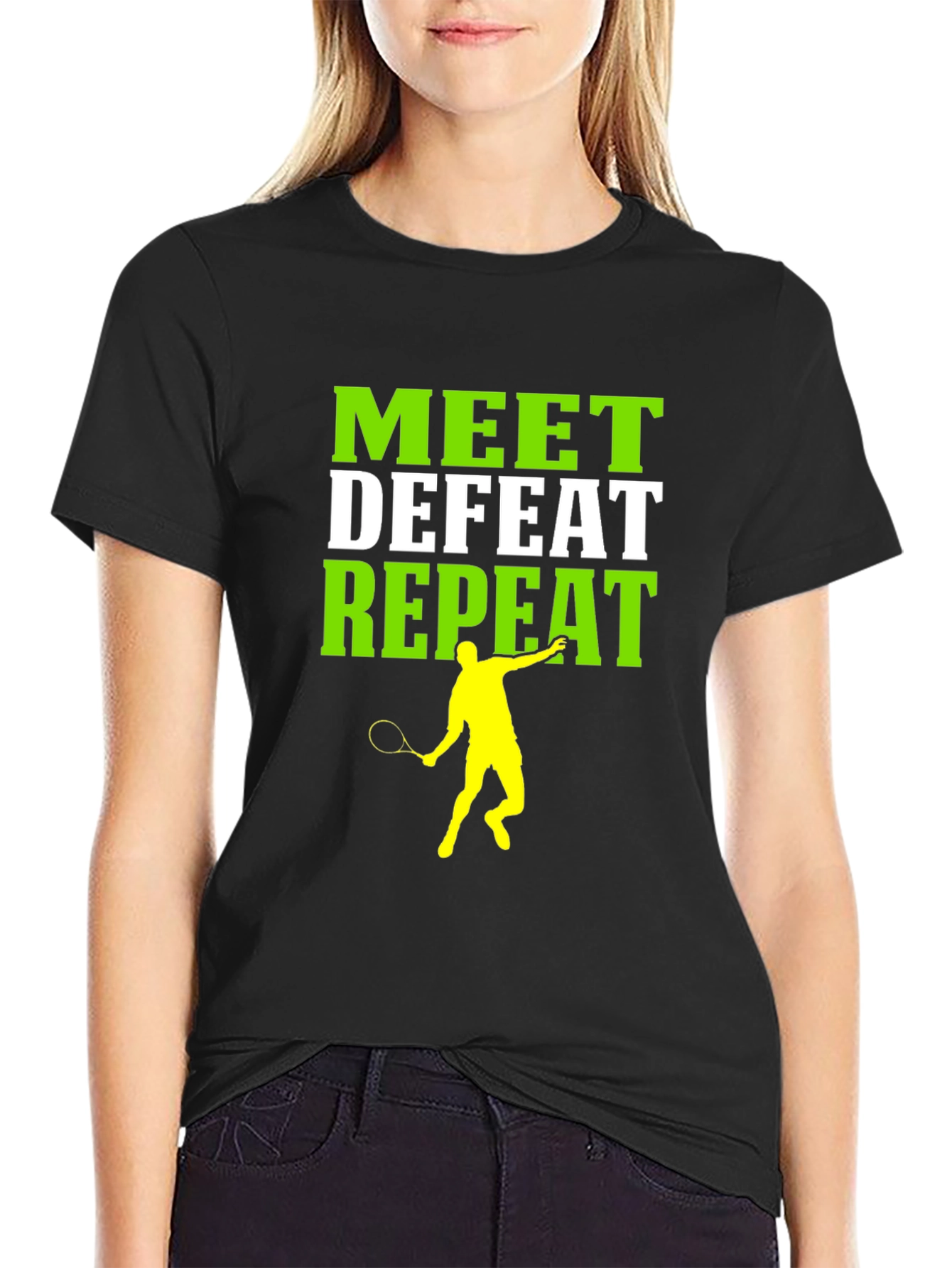 Meet Defeat Repeat Tennis Graphic Tee