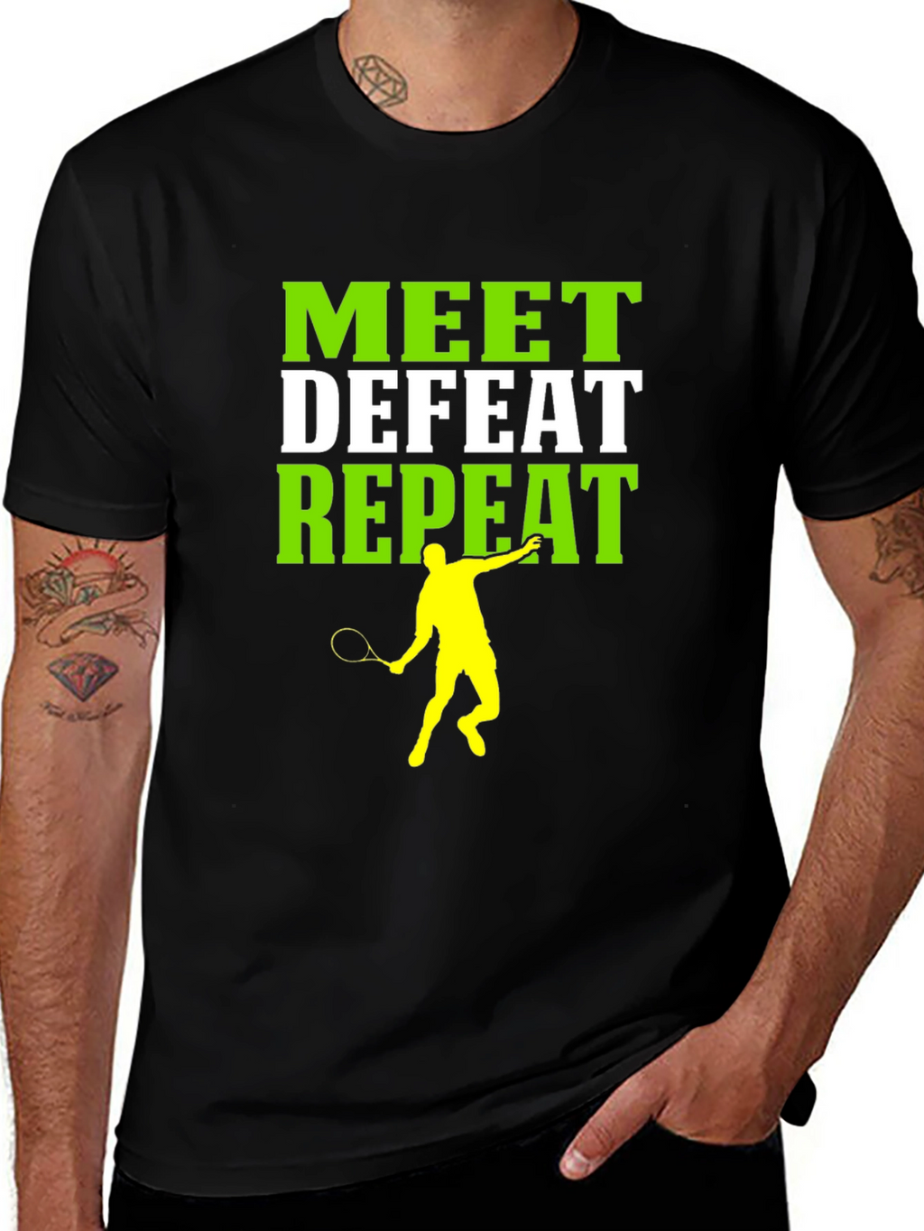 Meet Defeat Repeat Tennis Graphic Tee