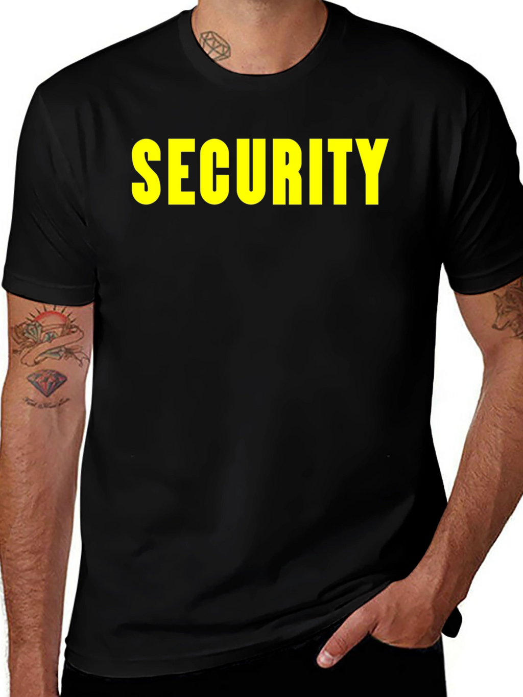 Security Black T-Shirt with Yellow Print