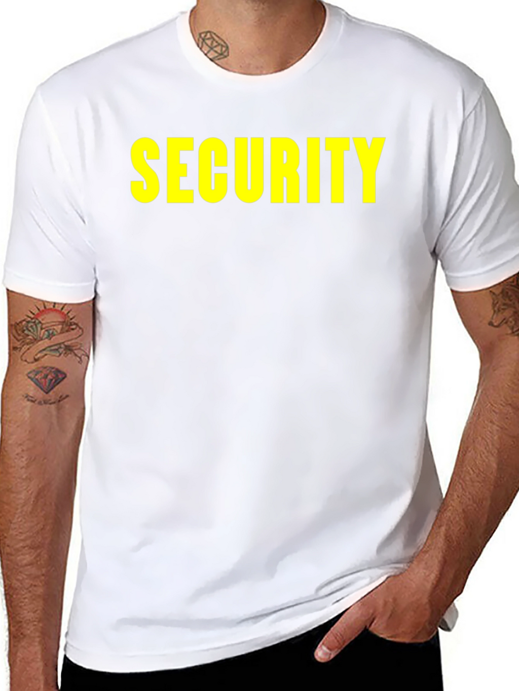 Security Black T-Shirt with Yellow Print
