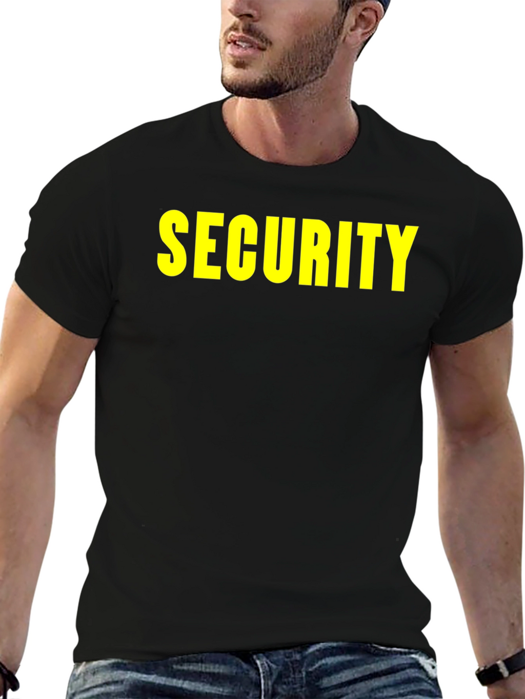 Security Black T-Shirt with Yellow Print