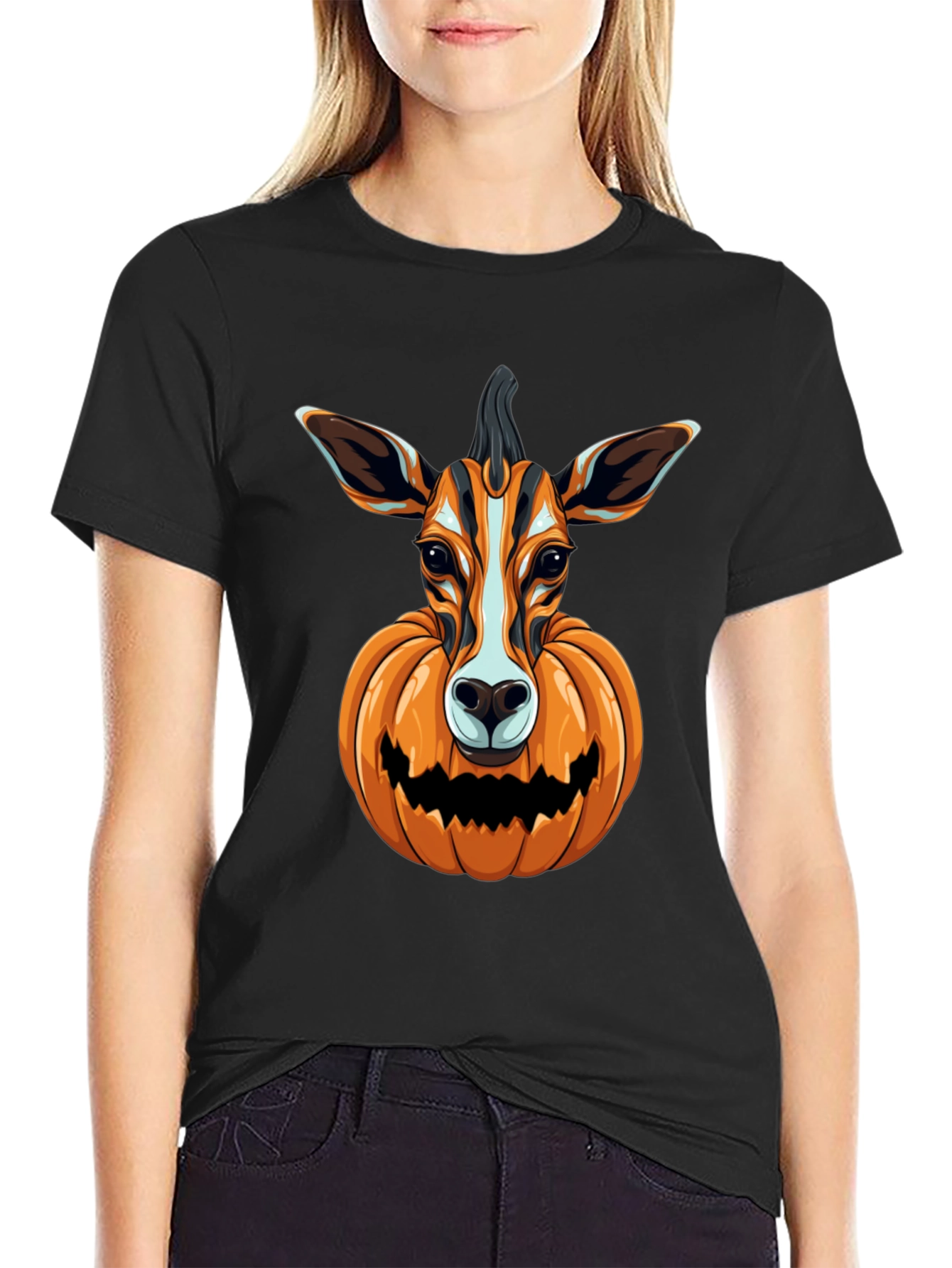 Halloween Deer Pumpkin Head T-Shirt