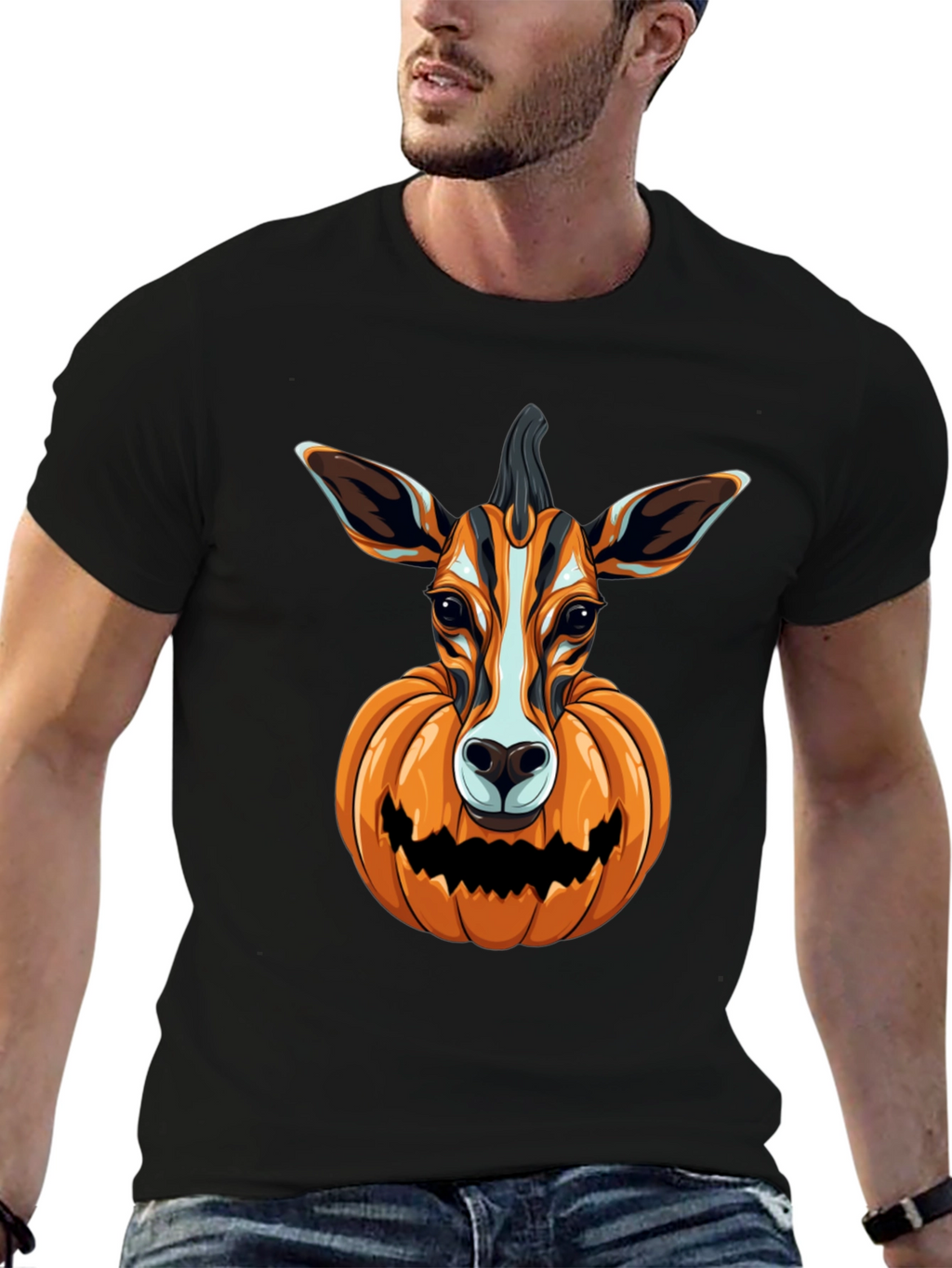 Halloween Deer Pumpkin Head T-Shirt