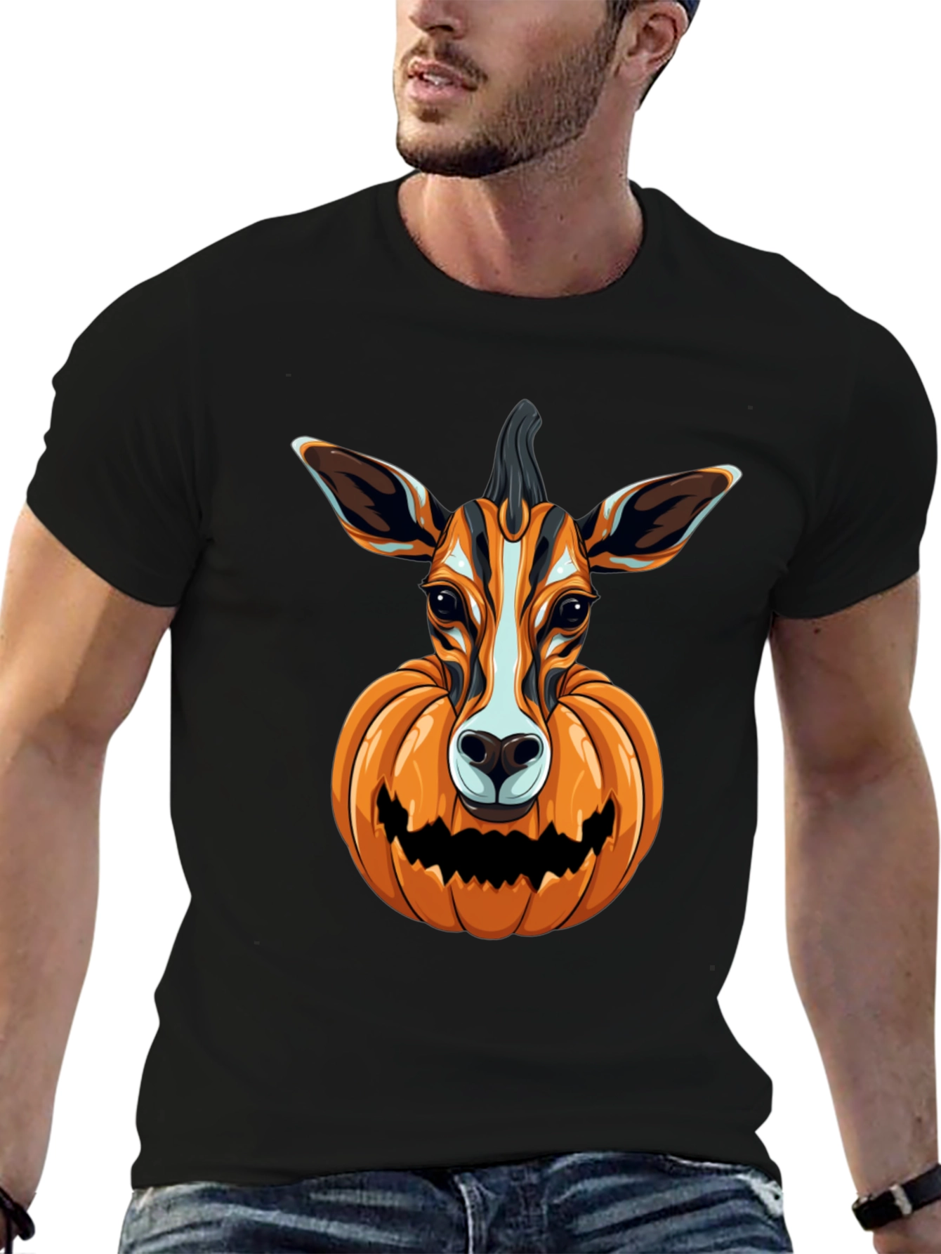 Halloween Deer Pumpkin Head T-Shirt