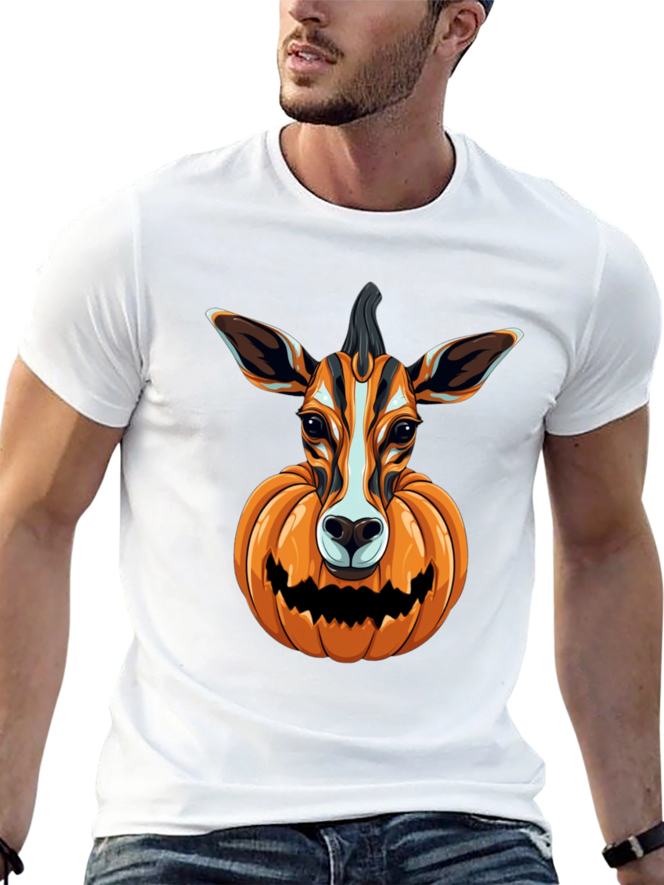 Halloween Deer Pumpkin Head T-Shirt