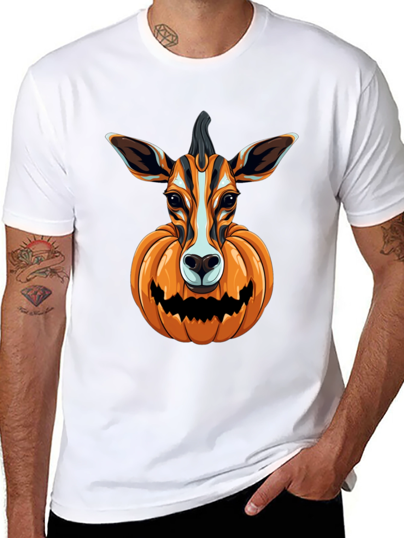 Halloween Deer Pumpkin Head T-Shirt
