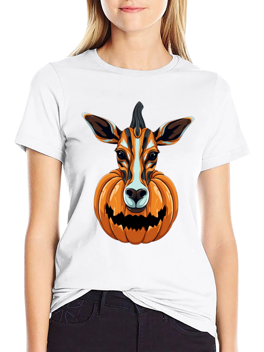 Halloween Deer Pumpkin Head T-Shirt