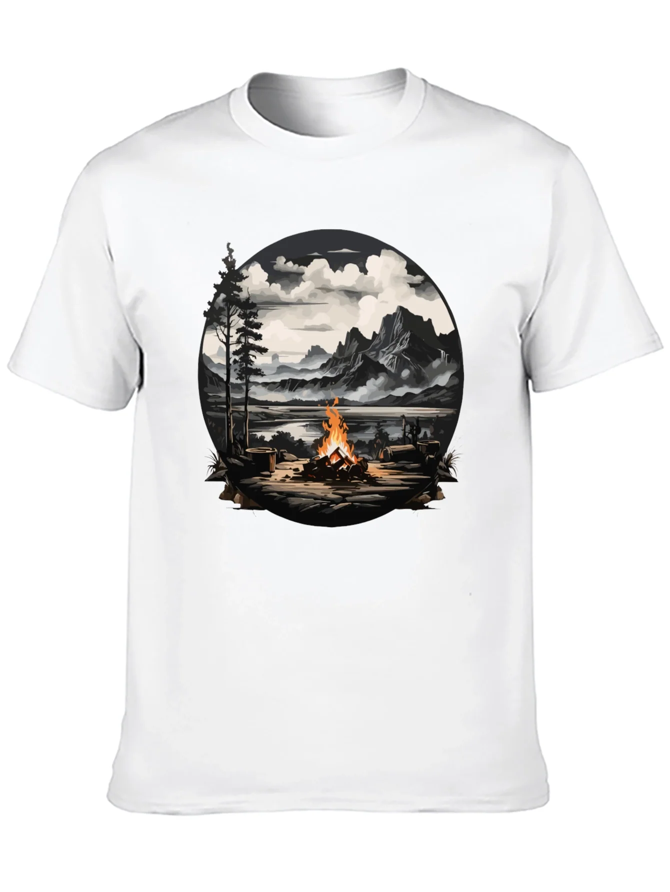 Campfire Graphic T-Shirt: Nature Scene Tee