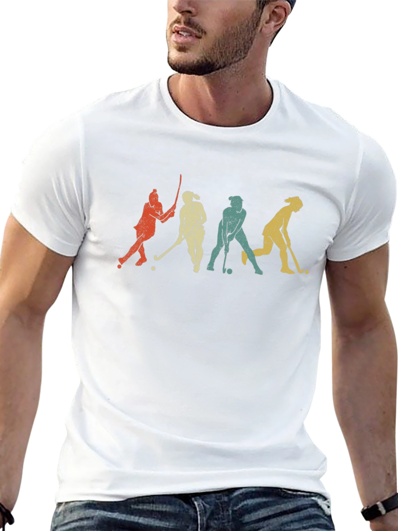 Retro Field Hockey Player Silhouette Graphic T-Shirt