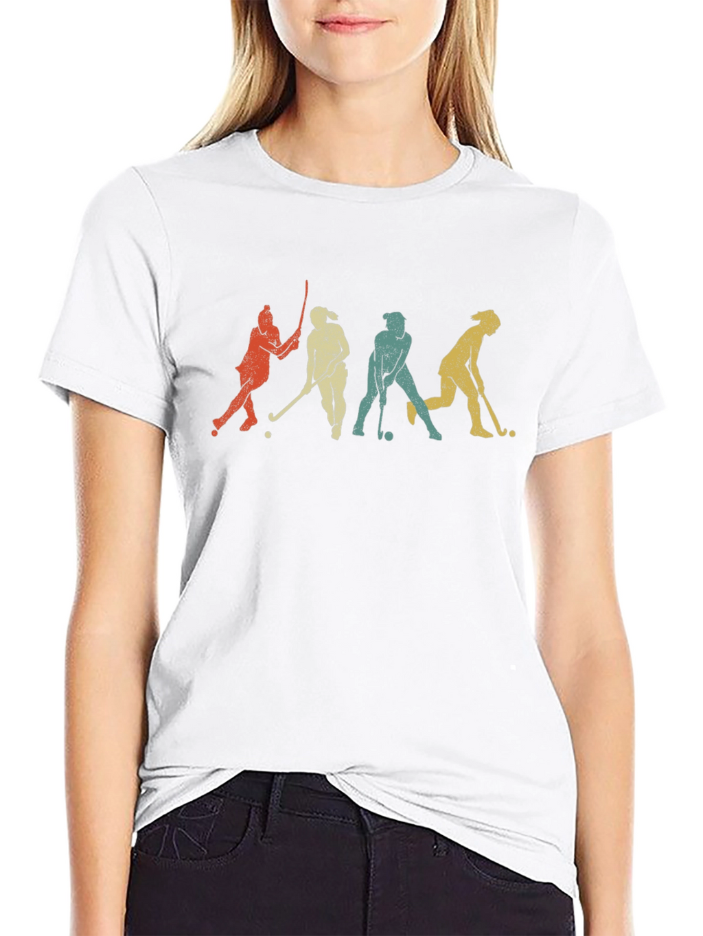 Retro Field Hockey Player Silhouette Graphic T-Shirt