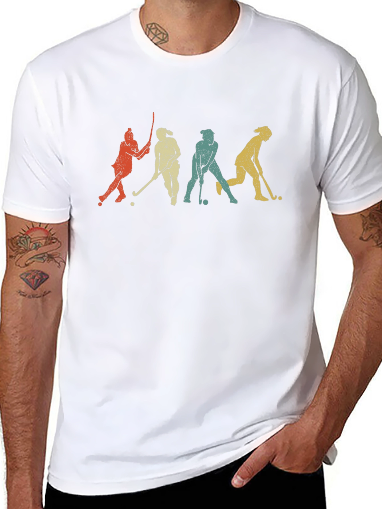 Retro Field Hockey Player Silhouette Graphic T-Shirt