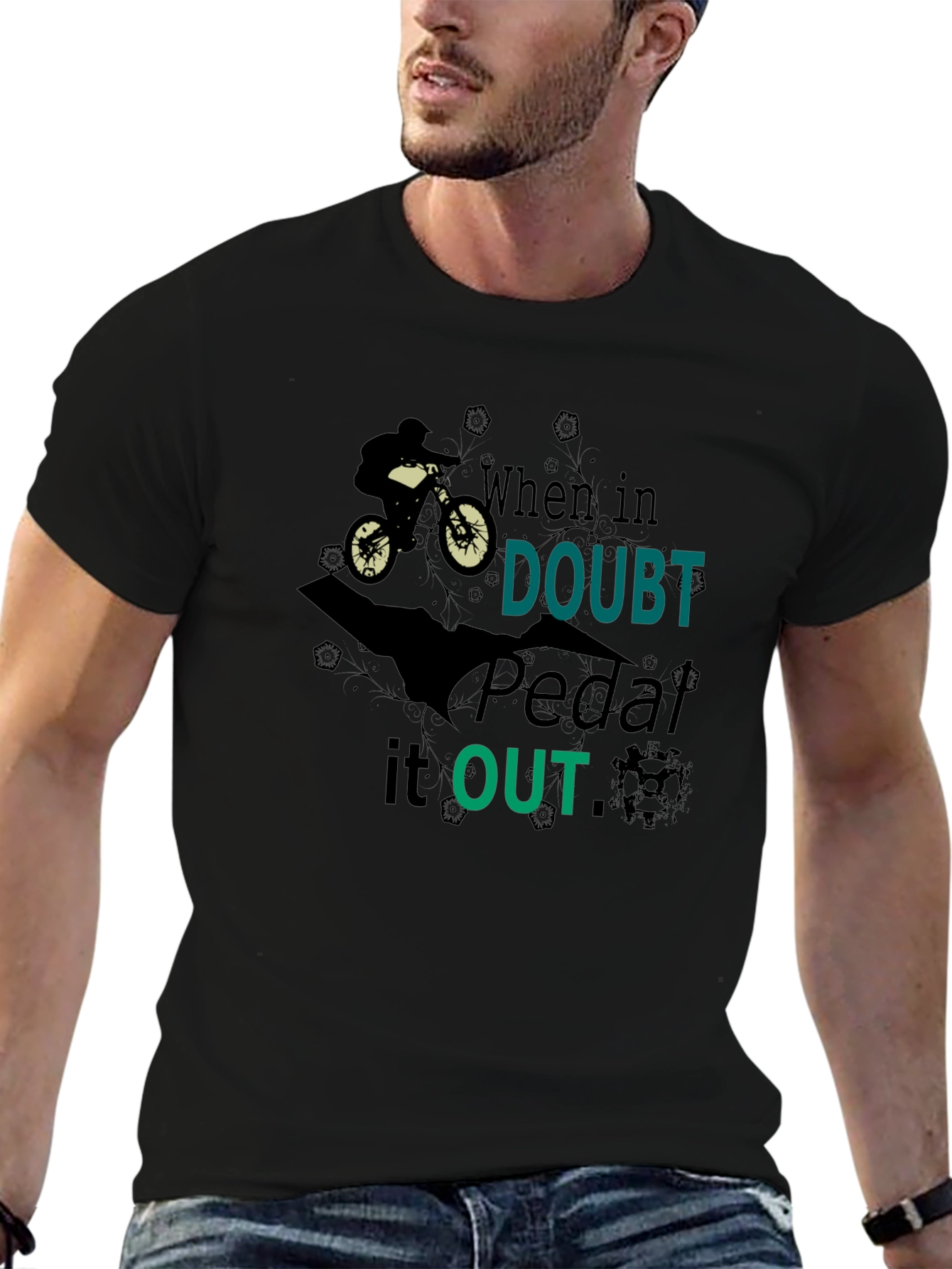 When In Doubt Pedal It Out Black Graphic T-Shirt