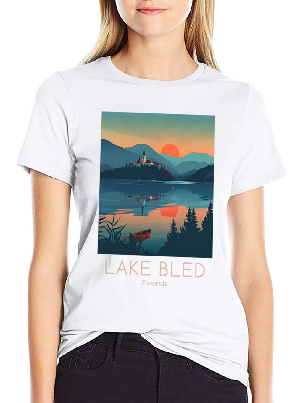 Lake Bled Slovenia Black Graphic T-Shirt