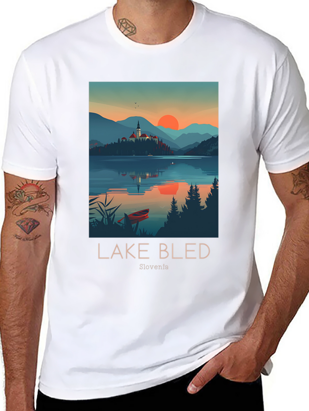 Lake Bled Slovenia Black Graphic T-Shirt