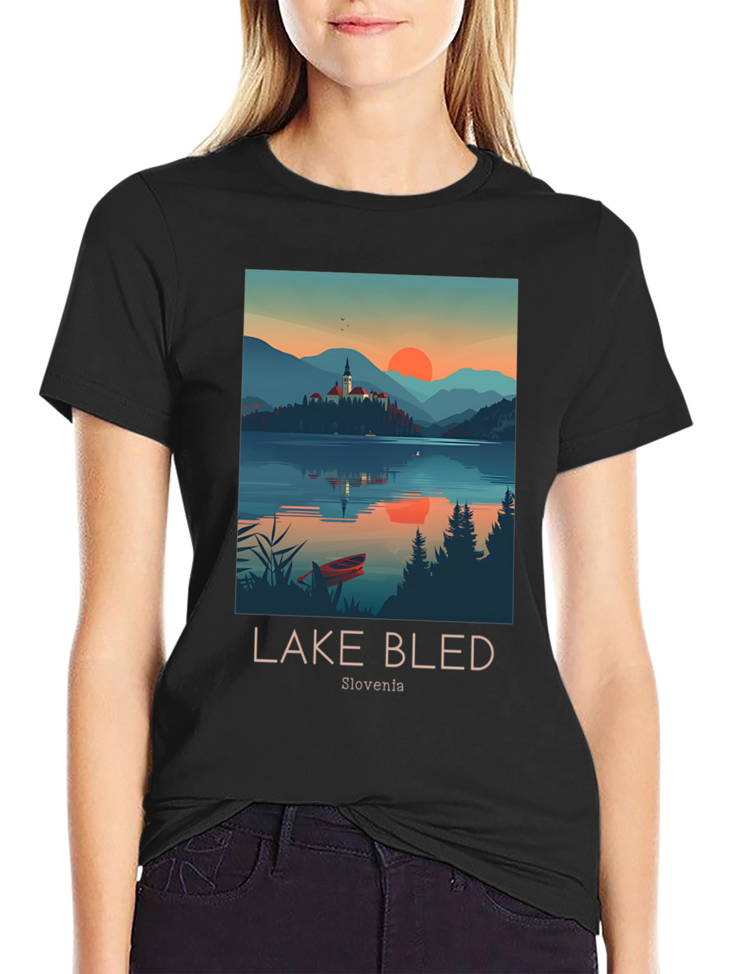 Lake Bled Slovenia Black Graphic T-Shirt