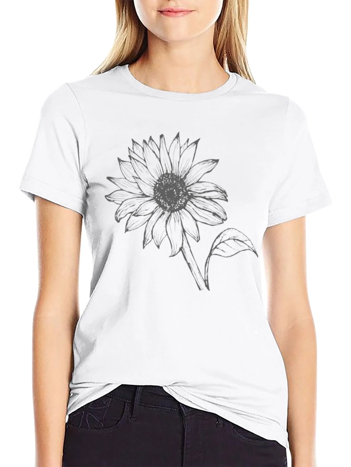 Sunflower Graphic Tee - Black Cotton T-Shirt