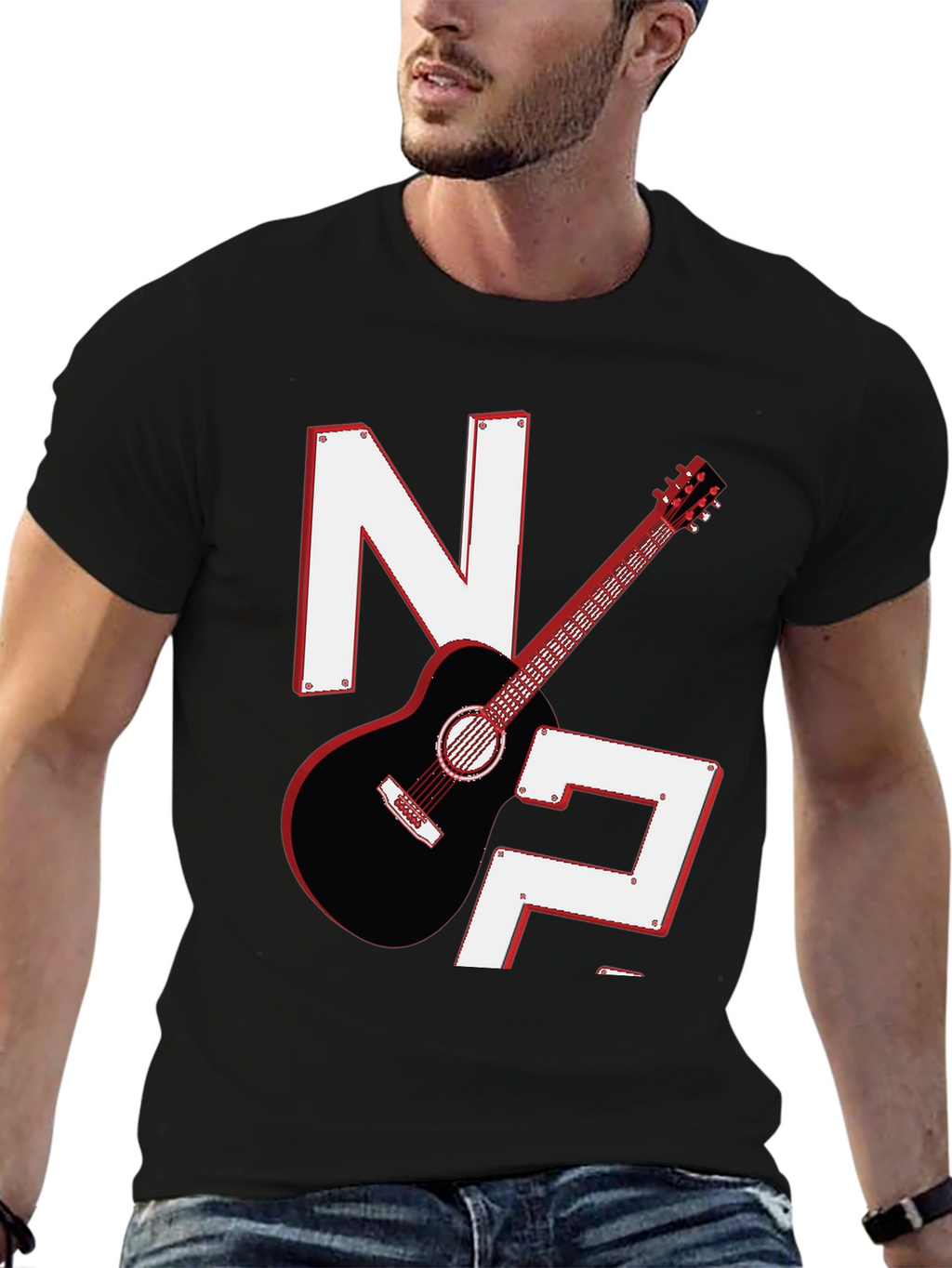 Guitar & Letters Graphic Tee - Stylish Musician Shirt