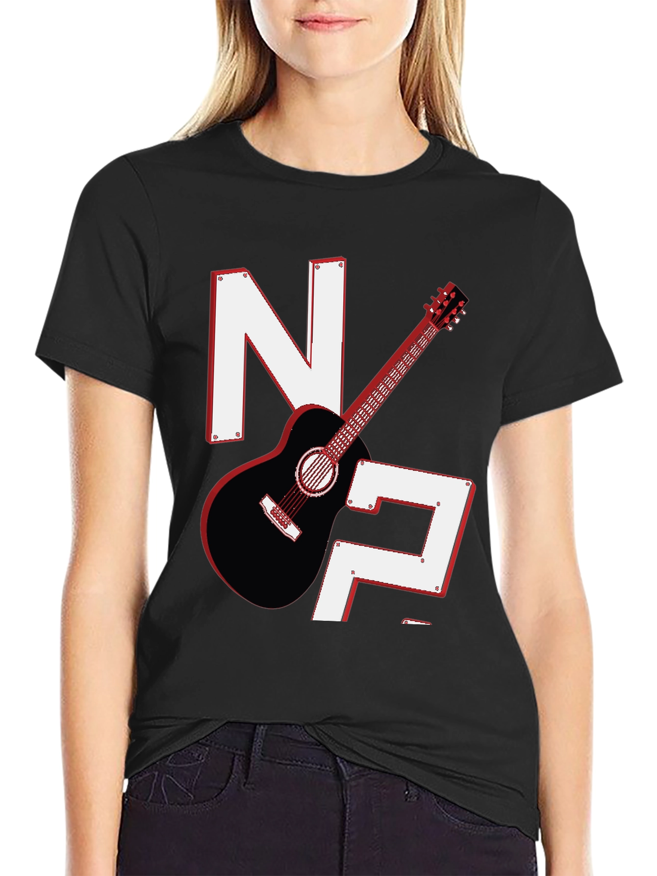 Guitar & Letters Graphic Tee - Stylish Musician Shirt