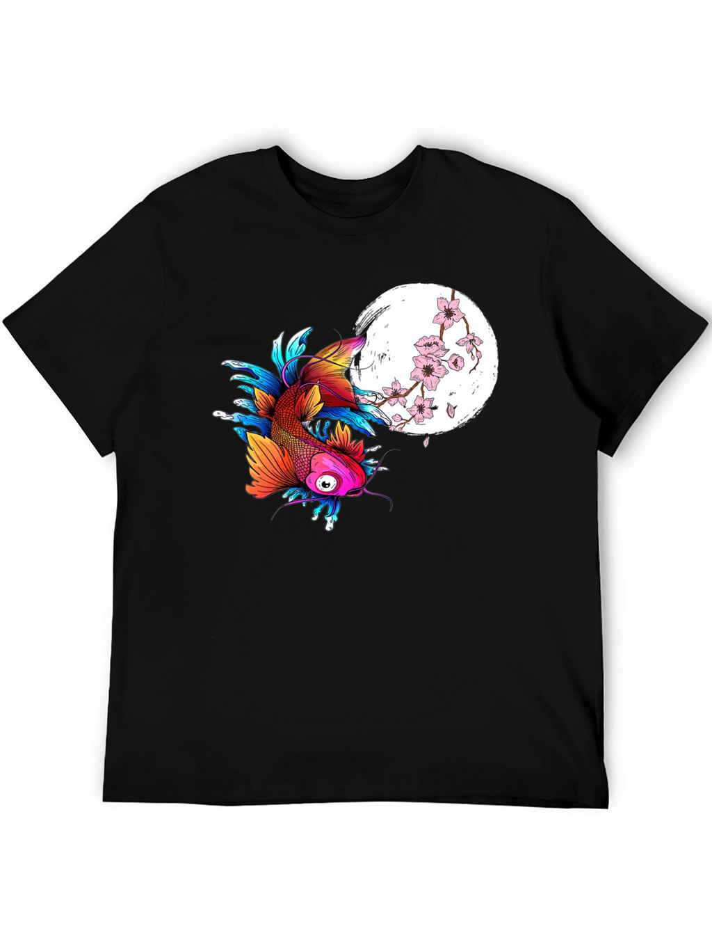 Koi Fish & Cherry Blossom Graphic Tee - Black