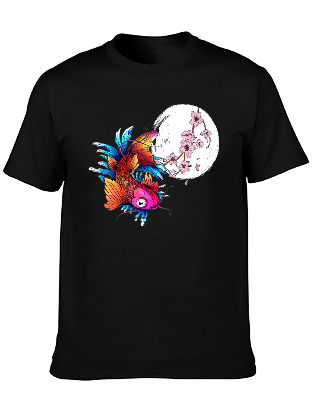 Koi Fish & Cherry Blossom Graphic Tee - Black